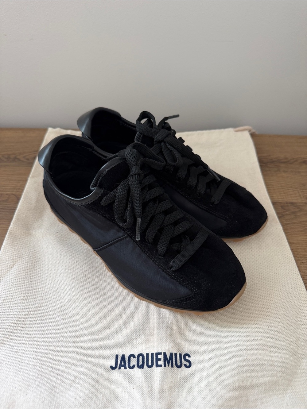 Jacquemus The Tennis Shoe Black Suede Leather & Nylon Women’s Size 6 or 36 Euro